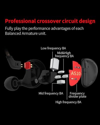 Achieve Studio-Quality Sound with keephifi KZ AS10 IEM Earphones – 5 Balanced Armature Drivers, Ergonomic Noise-Cancelling Design, Detachable Cable for Musicians, Singers & Drummers, Integrated Microphone for Effortless Connectivity and Performance