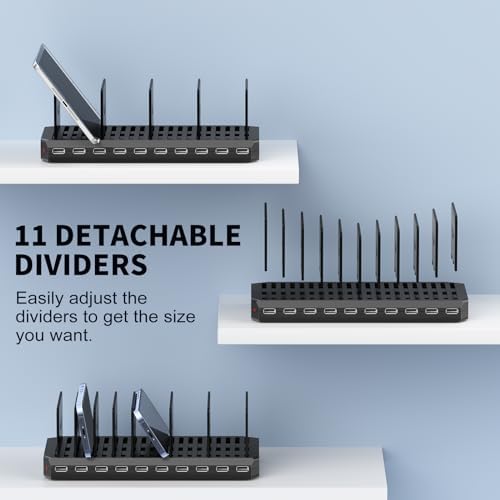 High-Performance 10-Port USB Charging Station Hub with Adjustable Dividers – Fast Charge Multiple Devices Simultaneously for Hotels, Schools, and Travel – Enhanced 60 W Power Output and Universal Compatibility for All Your Devices