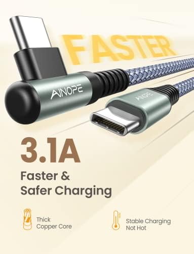 Revolutionize Your Charging with AINOPE 60 W USB C Cable 2-Pack – 10 ft Durable Nylon Braided Right Angle Type C Charger for i Phone 16 Pro Max, Samsung S24, and i Pad Pro – Fast Charging, Enhanced Compatibility, and Long-Lasting Performance