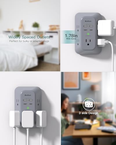 Addtam 5-Outlet Surge Protector with 4 USB Fast Charging Ports – Versatile Outlet Extender Power Strip for Home and Dorm Room Use, Enhanced Safety Features with Built-in Surge Protection, Compact Design for Easy Travel and Maximum Device Compatibility