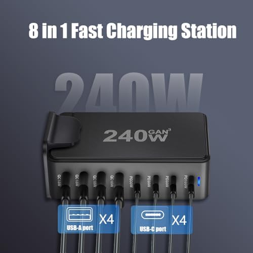 SITONG 240 W Ga N III Multi-Port USB-C Charging Hub – 8-Port Wall Charger with 100 W Fast Power Delivery for Mac Book Pro/Air, i Phone 15-11, Galaxy S24/S23 – Ultimate Travel and Home Efficiency with Smart Charging Technology