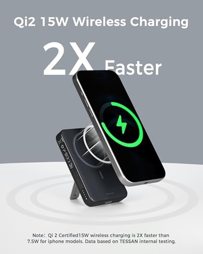 TESSAN Qi2 Certified Magnetic Portable Charger – 10,000 m Ah Wireless Power Bank with 22.5 W PD Fast Charging for i Phone 16/15/14/13 & Samsung – Ultimate Travel Essential with Dual Charging Capability and Enhanced Safety Features