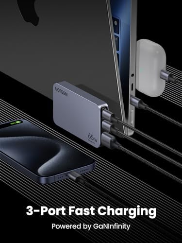 UGREEN Nexode Pro 65 W Ga N USB-C Charger – Ultra-Compact 3-Port Fast PPS Wall Charger for i Phone 16/15/14, Mac Book Air, i Pad Pro, Galaxy S24/S23/Note20, Pixel 9/8, Steam Deck – Superior Charging Efficiency for Multiple Devices on the Go