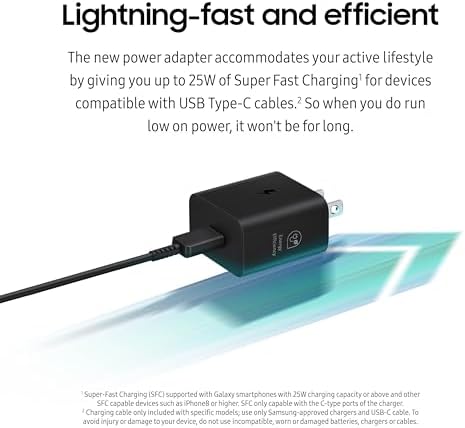 SAMSUNG 45 W Ultra-Fast Wall Charger with USB Type-C Cable – Efficient Power Adapter for Galaxy Devices & USB-C Gadgets, Sleek Black Design for On-the-Go Charging, Low Energy Consumption, Ideal for Busy Lifestyles, EP-T4511 XBEGUS