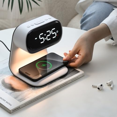 Revolutionary 5-in-1 Wireless Charging Station with Digital Clock, Night Light, and Temperature Display – 15 W Fast Charge for Qi Phones, Smartwatches & TWS Earbuds – Enhanced Safety Features and Space-Saving Design for Home or Travel