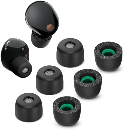 Ultimate Comfort Memory Foam Ear Tips for Sony WF-1000 XM5 – Superior Noise Isolation, Anti-Slip Design with Protective Dust Mesh, Seamless Charging Case Compatibility, Includes 3 Pairs (Small, Black) for Enhanced Audio Experience and Prolonged Wear