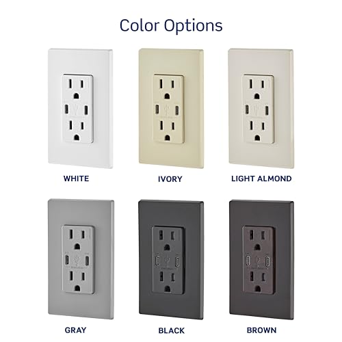 Leviton 60 W Dual USB Type A/Type-C In-Wall Charger – Fast, Efficient Power Delivery Solution for Smartphones, Tablets & Laptops – Tamper-Resistant Outlet in Light Almond for Safe, Clutter-Free Charging Experience – Perfect for Home and Office Use