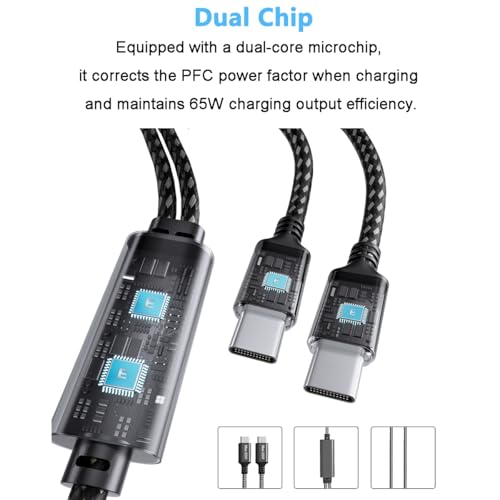 High-Performance 2 in 1 USB C to USB C Fast Charging Cable – 4.9 ft Length, 120 W Power Delivery & 6 A Speed for i Phone 15, Mac Book, Galaxy & More – Tangle-Free, Durable Design for Home, Office, and Travel – Ultra-Fast Data Transfer for Seamless File Sharing and Enhanced Productivity