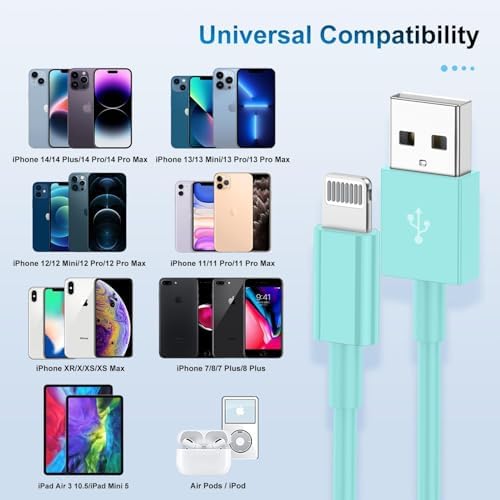 Premium 3-Pack Apple MFi Certified Lightning to USB Charger Cables – 6 FT Durable Fast Charging Cords for i Phone 13/12/11/11 Pro/11 Max/X/XS/XR/XS Max/8/7/6 – Enhanced Performance and Extended Reach for Seamless Device Connectivity