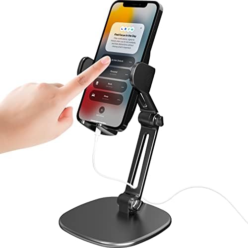 APPS2Car Phone Stand for Desk [No Dropping Stable Triple-Clamp Holder] Adjustable Height 360 Degree Rotation Heavy Base Thick Case Friendly, Multifunctional Cell Phones Stand for iPhone Android Phones – Enhanced Compatibility and Speed