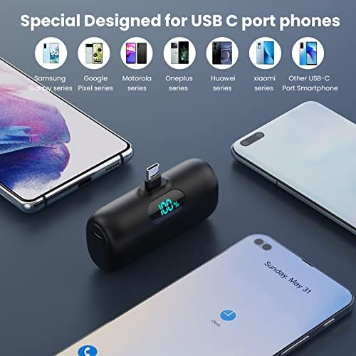 Ultra-Compact 5000 m Ah Power Bank – High-Speed USB-C Mini Portable Charger with LCD Display, Perfect for i Phone 16/15 Series & Android Devices – Lightweight Battery Pack for Travel and Daily Use, Enhanced Compatibility & Fast Charging Solutions