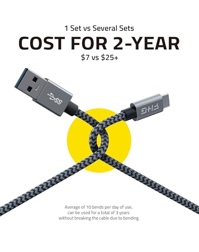 FHG 6 FT USB C to USB C Cable – Ultra-Fast 60 W/3 A Charging & 5 Gbps Data Transfer – Durable Nylon Braided Design, Perfect for i Phone 15 & Android Auto – 2-Pack for Home & Office Efficiency, High Compatibility for All Devices