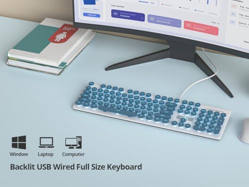 Vintage-Inspired Retro Typewriter Coffee Keyboard – Full-Size 104 Keys with LED Backlighting | Sleek & Silent Wired Membrane Design for Home & Office | Enhanced Compatibility for PC, Laptop, and Desktop Use | Elevate Your Workspace Aesthetics and Productivity