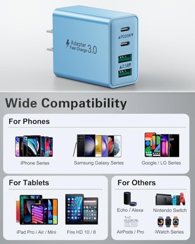 40 W Dual PD Fast Charging 4-Port USB C Charger Block Duo – Universal Compatibility for i Phone 16-11 Pro Max & Samsung Devices – Efficient Multi-Device Power Adapter for Home, Office, and Travel Use