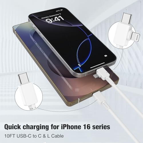 Ultra-Long 10 FT i Phone Fast Charger Cable – Type C to Lightning USB-C Cord for i Phone 16 Pro Max, 15 Series, i Pad & Mac Book Pro – Rapid Charging & Enhanced Durability for Seamless Connectivity