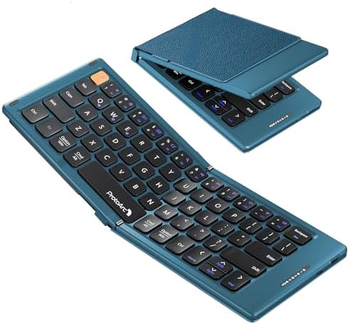 Proto Arc Portable Bluetooth Foldable Keyboard – Travel-Friendly Compact Design with PU Leather Cover for i Pad, i Phone, and Tablets – Rechargeable Wireless Mini Keyboard for Effortless Typing on the Go – Gray