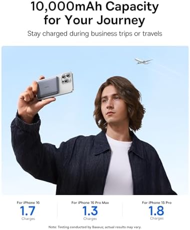 Baseus Picogo Mag Safe Ultra-Slim 10,000 m Ah Fast-Charging Power Bank for i Phone 12-16 Series – 15 W Qi2 Certified Wireless Charger with USB-C Cable for Seamless On-the-Go Energy Solutions