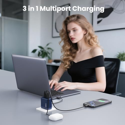 High-Power 130 W USB-C Charger Block | 3-Port Ga N Fast Charging Station | Compact Foldable Type C Wall Charger for Laptop, i Phone 16/15, i Pad Pro & Galaxy Series | Efficient PD QC Charging Solution for On-the-Go Connectivity