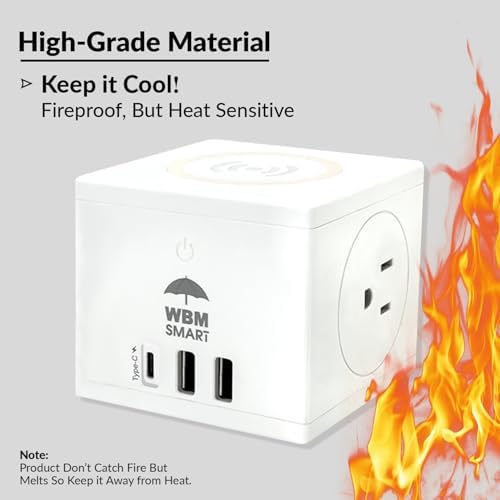 Versatile Power Strip with Wireless Charging – 2 AC Outlets, 2 USB Ports & 1 Type-C Port, 5.9 ft Cord, 5 W Fast Wireless Charger for Efficient Device Power Management & Surge Protection