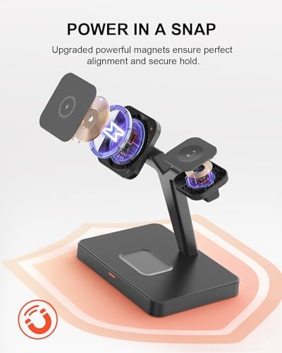 Maximize Your Charging Efficiency with GEEKERA 3-in-1 Magnetic Wireless Charging Station – Rapid Power Dock for i Phone 16/15/14/13/12 Pro Max, Apple Watch Series 9/8/7/6/SE/5/4/3/2, and Air Pods 3/2/Pro – Sleek, Space-Saving Design, Effortless Magnetic Alignment, and Enhanced Compatibility for Ultimate Convenience