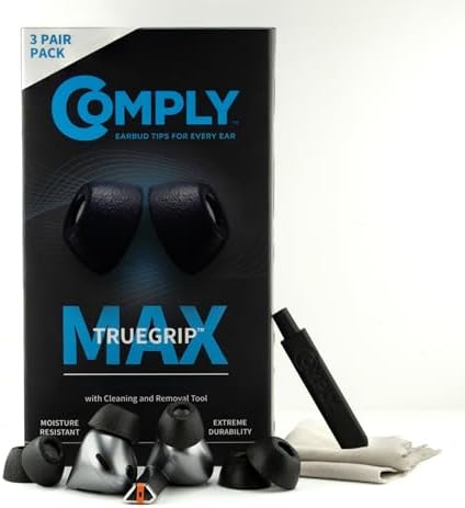 Enhance Your Audio Journey with Comply True Grip Memory Foam Earbud Tips for Samsung Galaxy Buds3 Pro | Ultimate Comfort, Secure Fit, and Superior Noise Isolation | Convenient Removal & Cleaning Tool Included | Available in Black (S/M/L) – Ideal for Audiophiles and Active Lifestyles