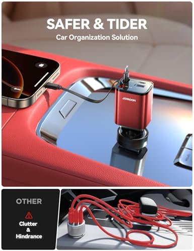 JOYROOM Ultra-Compact 84 W Retractable Car Charger – Fast USB-C Charging for i Phone 12-16 | Travel Essential Car Adapter for Quick Device Power-Up | Sleek Design, Tangle-Free Cable, Perfect Gift for Men & Women