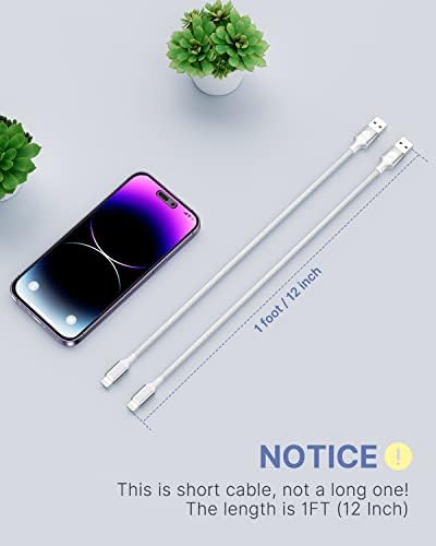 Aioneus 1 ft Apple Certified Lightning Cable – High-Speed USB A to Lightning Charger for i Phone 14/13/12/11 Pro Max/XR/XS/8/7 Plus/6/SE – Durable Nylon Braided Design for Tangle-Free Portability and Enhanced Charging Efficiency
