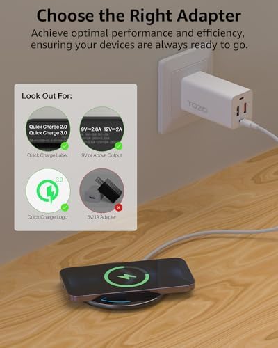 TOZO 2025 Advanced 15 W Max Fast Wireless Charging Pad – Universal Compatibility for i Phone 16/16 Plus/16 Pro Max and Samsung Galaxy S24/S23/S22 – Enhanced Charging Efficiency with Type-C Port – Sleep-Friendly LED Indicator – Upgraded Anti-Slip Design for Secure Charging