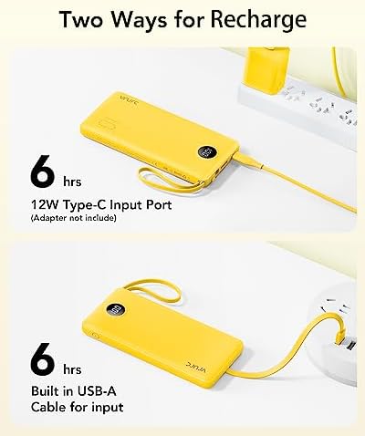 VRURC 10000 m Ah Portable Power Bank with Integrated Cables and LED Battery Indicator – Slim, Lightweight Travel Charger with Dual Input and Five Outputs for Effortless Device Charging – Ideal for Smartphones and Tech Gadgets – Stylish Blue Design (1 Pack) – Ultimate Convenience and Compatibility