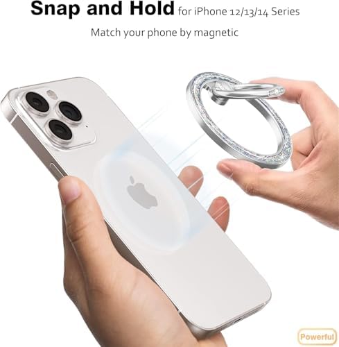 Allengel Bling Silver Magnetic Phone Grip – Stylish Mag Safe-Compatible Ring Holder & Kickstand for i Phone and Smartphones – 360-Degree Rotation, Secure Grip, and Elegant Design for Effortless Hands-Free Experience