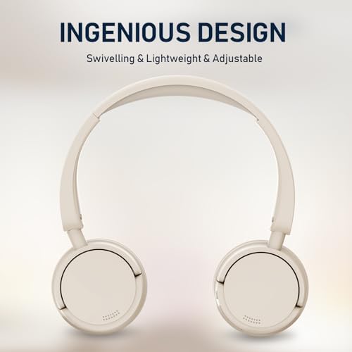 Unleash Premium Sound with H1 Bluetooth 5.3 Wireless On-Ear Headphones – 45-Hour Battery Life & Advanced ENC for Superior Call Clarity – Featherweight Design with Rich Deep Bass and Luxurious Memory Foam Ear Cushions in Sleek White – Perfect for Home, Office, and Travel Audio Enjoyment