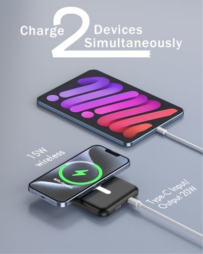 Podoru Mag Safe 5000 m Ah Portable Power Bank – Wireless Magnetic Charger with 20 W PD Fast Charging for i Phone 12 to 16 Series – Sleek, Lightweight Design for Effortless On-the-Go Charging – Includes Type-C Cable for Enhanced Versatility and Compatibility