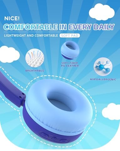 Safe Sound Bluetooth Headphones for Kids – Lightweight Wireless Earphones with 85 d B Volume Limiting for Toddler Hearing Protection – Ideal Twistable Design for School, Travel, and Home Use – Premium Audio Quality with Built-in Microphone for Clear Communication