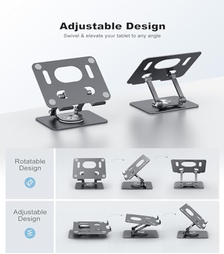 Revolutionary 360-Degree Swivel Tablet Stand – Adjustable, Multi-Functional Holder for i Pad Pro, Air, Mini & More (Sleek Silver) – Experience Unmatched Versatility and Stability for Streaming, Drawing, and Browsing