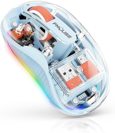 Sleek Dual Connectivity Transparent Wireless Mouse – Rechargeable RGB with USB-C Receiver for Mac Book & Laptops, Compact Design with Cool LED Lights, Silent Operation, and Magnetic Cover for Enhanced Portability – Orange