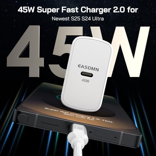 Dual-Pack 45 W Super Fast USB-C Charger with 6.6 ft Cables – Optimized PD/PPS Wall Charging Block for Samsung Galaxy S25/S24/S23 Ultra and Tab S8 – High-Efficiency Charging Solution for Home and Office Use