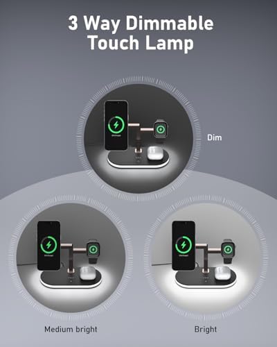 Revolutionary 4-in-1 Magnetic Wireless Charging Station for Apple Devices – Fast, Space-Saving Charger with Touch-Control Night Light for i Phone 12-16 Series, Apple Watch, Air Pods Pro 2/3/4, and More – Enhanced Compatibility & 25% Faster Charging (Black)