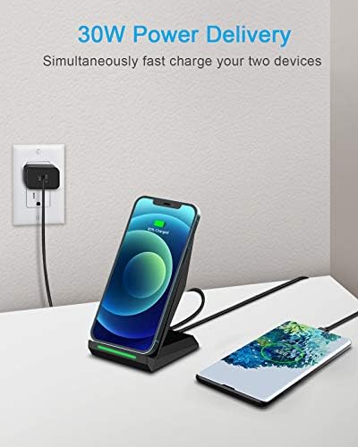 NANAMI 30 W Max Qi-Certified Wireless Charging Stand – Ultra-Fast Charger for i Phone 16/15/14/13/12/11 & Samsung Galaxy S25/S24/S23/S22/S21 | Ergonomic Design with USB-A Port for Home, Office & Travel | Enhanced Safety Features & Clutter-Free Convenience