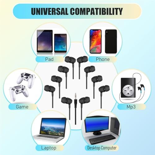 Macarrie 200 Pack Wired Earbuds – Vibrant Classroom & Office Headphones with 3.5 mm Compatibility – Individually Bagged for Hygiene & Seamless Distribution – Lightweight & Durable Design for All-Day Comfort – Ideal for Lectures, Music Listening, and Conference Calls