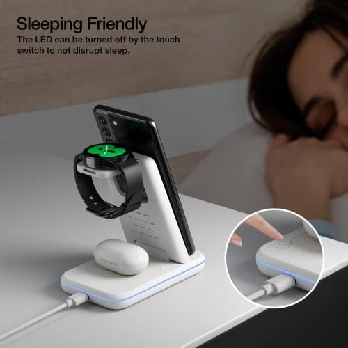 HOLYJOY 3-in-1 Foldable Wireless Charger – Ultimate Fast Charging Station for Samsung Galaxy S25 Ultra, S24, Note 20, Galaxy Watch 7/6/5/4/Active 2 & Buds – Compact Travel Charger with Non-Slip Design and LED Charging Indicator for Seamless Device Management on the Go