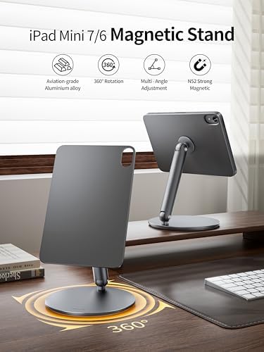 Transform Your i Pad Mini 6 (2021) Experience with LULULOOK Magnetic Stand – Ergonomic Aluminum Holder for Optimal Viewing & Drawing, Adjustable Height & Angle, Lightweight Design for Easy Portability and Versatile Portrait/Landscape Use