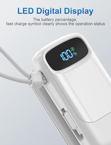 Compact 10,000 m Ah Fast Charging Power Bank with Built-In USB-C Cable for i Phone 16/15, Mac Book, Galaxy, and i Pad – Ultimate Travel Battery Pack for On-the-Go Charging Needs