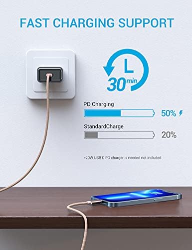 Marchpower MFi Certified USB C to Lightning Charging Cable – Premium Fast Charger for i Phone 14, 13, 12 Pro Max, Mini, 11, X, XS, XR, 8 Plus – Durable Nylon Braided Design in Elegant Gold – Available in 3, 6, 10 ft Lengths for Ultimate Convenience and Style