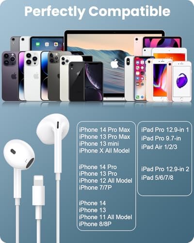 Premium Wired Earbuds for i Phone – Dual Pack High-Fidelity Noise-Canceling Headphones with Integrated Microphone & Effortless Volume Adjustment – Optimized Compatibility with i Phone 14/13/12/11/XR/XS/X/8/7/SE/Pro/Pro Max – Superior Sound Quality for Music and Calls – Featherweight, Robust Design Perfect for Daily Use and Active Lifestyles