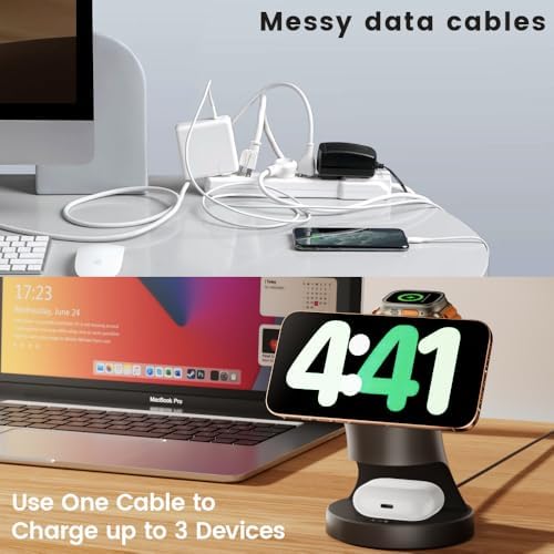 All-in-One Mag Safe Wireless Charging Station for Apple Devices – Fast 3-in-1 Charger Dock for i Phone 16/15/14/13/12 Pro/Max/Plus/Mini, Air Pods 2/3/Pro, and Apple Watch Series Ultra/8/7/SE/6/5/4/3/2 – Sleek, Space-Saving Design with Advanced Safety Features
