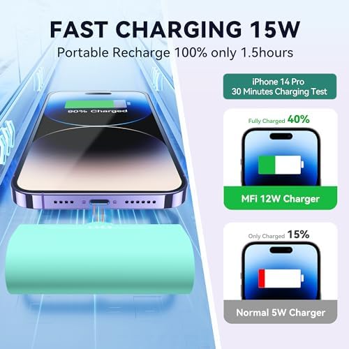 Ultra-Compact 5000 m Ah Power Bank with Built-in USB C Cable for i Phone 15 Pro Max – Reliable Portable Charger for i Phone 14/13, Samsung, Google, and More – Fast Charging Solution for On-the-Go Power Needs (Black)