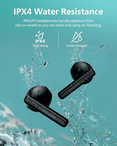 PHILIPS TAT1139 True Wireless Earbuds – Immersive 13 mm Drivers for Deep Bass, AI-Enhanced Call Clarity, 26-Hour Long Battery Life with Quick Charge, Advanced Bluetooth 5.4 for Effortless Pairing, IPX4 Water-Resistant Design for Active Lifestyles, Ergonomic Comfort Fit in Sleek Black Finish