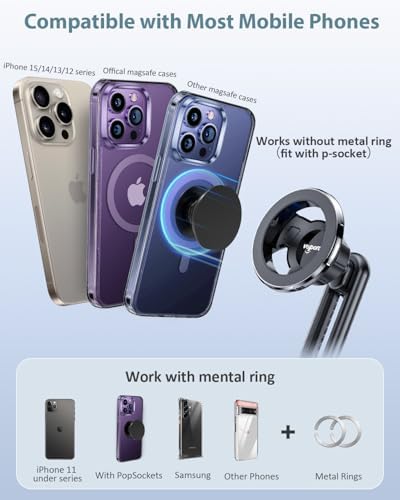 VOLPORT Magnetic Car Vent Phone Holder – Non-Blocking, Strong Grip Mount for i Phone 15/14/13 Pro Max/Mini/Plus with P-Socket Cases – Effortless Installation & Stylish Design for Hands-Free Navigation