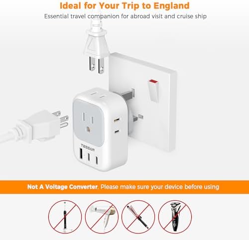 TESSAN Universal European Travel Power Adapter – 3 High-Speed USB Ports (2 USB-C) & 4 AC Outlets for Seamless Device Charging Across France, Germany, Spain, Greece & More – Compact Multi-Port Solution for Global Travelers – Ultimate Type E/F Plug Converter for Efficient Connectivity