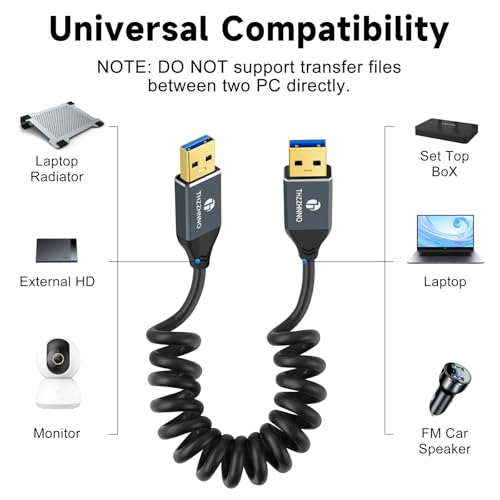 Retractable Coiled USB B to USB C Cable for High-Speed Data Transfer – 5 Gbps Compatibility with Mac, PC, Laptops, MIDI Keyboards, and DJ Controllers – Adjustable Length from 0.75 FT to 3.3 FT for Effortless Connectivity and Organization